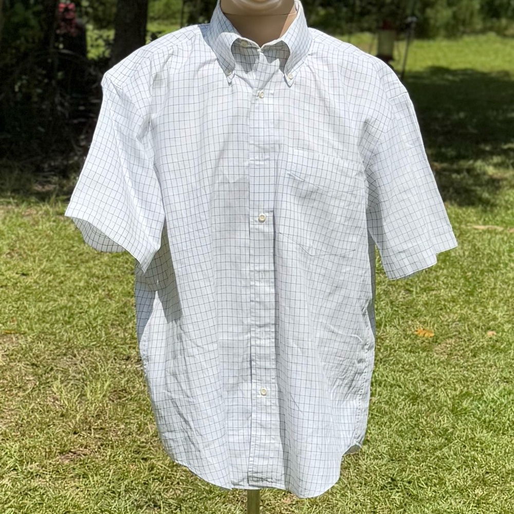 Men's Nautica White Checkered Short Sleeve Dress Shirt Size Medium(CBM0001)